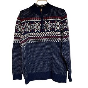 Vineyard Vines by Shep & Ian Sz.L Nordic Blue Wool Alpaca Fair Isle Zip Sweater